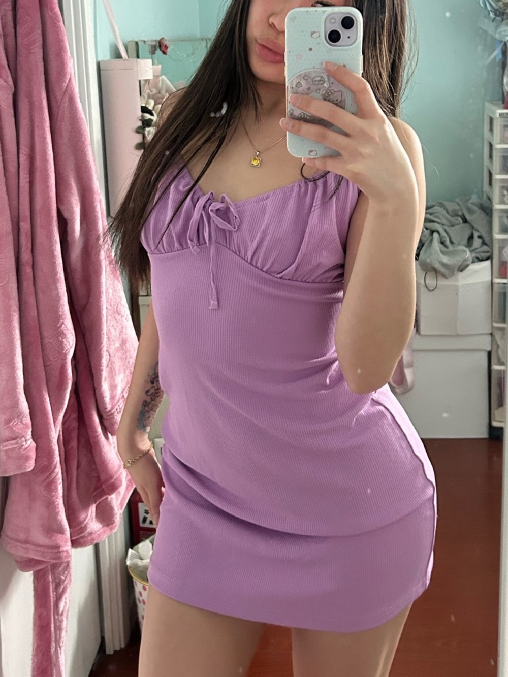 Dollskill Lavender Ribbed Mini Dress - Picture 3 of 4